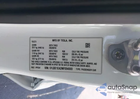 2021 Tesla Model 3 Standard Range Plus Rear-Wheel Drive from USA, damaged, VIN 5YJ3E1EA2MF094069